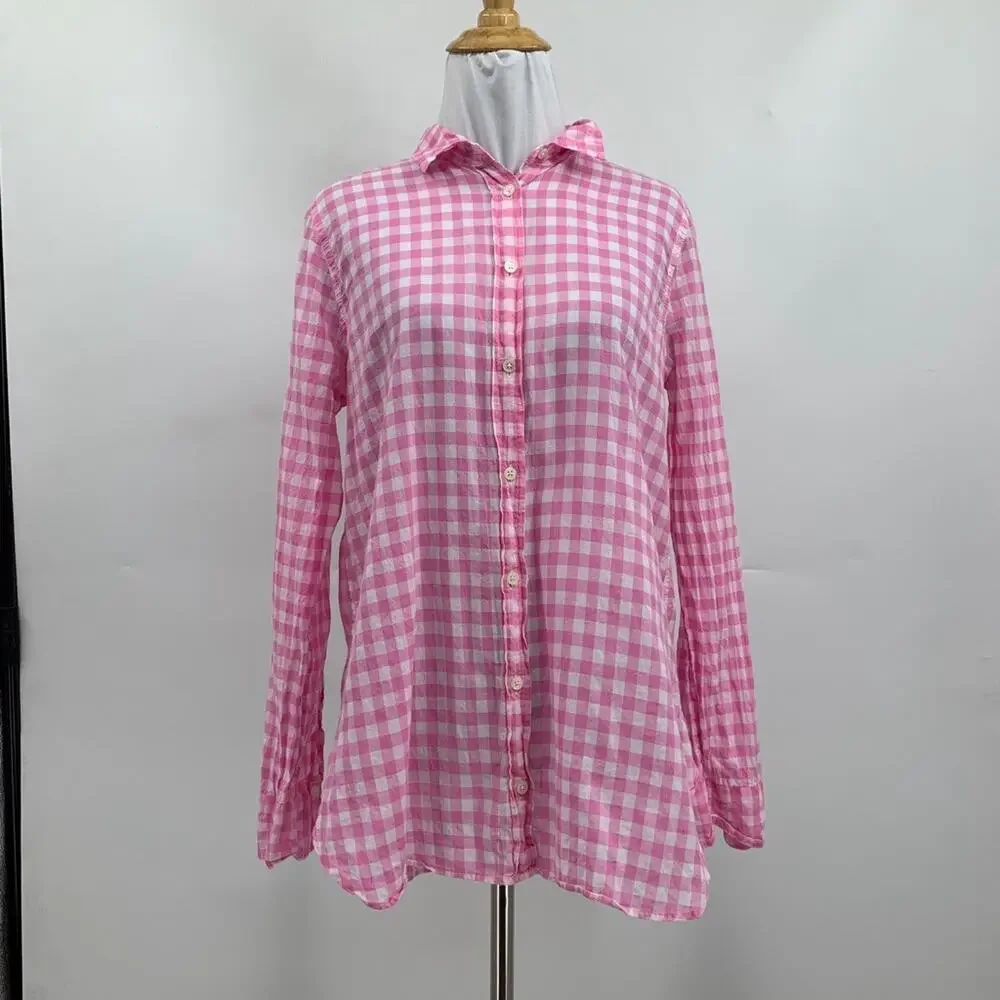 J Crew Shirt Womens 6 Pink White Boy Gingham Check Button Up Long Sleeve Top